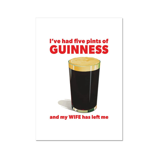 Five Pints of Guinness Man postcard Wall Art Poster