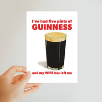 Five Pints of Guinness Man Postcard
