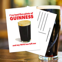Five Pints of Guinness Man Postcard